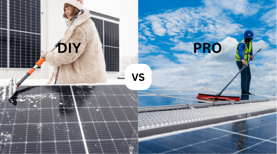 A comparison of DIY solar panel snow removal versus professional solar panel cleaning and maintenance services in Orlando, FL.